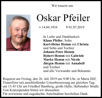 Anzeige von Oskar Pfeiler von MGO