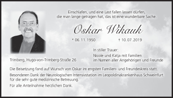 Anzeige von Oskar Wikauk von MGO