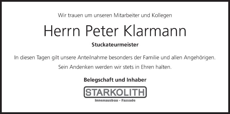  Traueranzeige für Peter Klarmann vom 12.07.2019 aus MGO