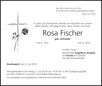 Anzeige von Rosa Fischer von MGO