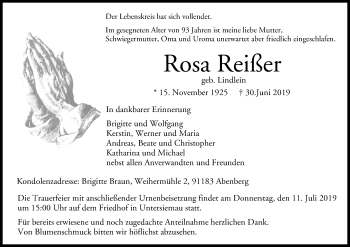 Anzeige von Rosa Reißer von MGO
