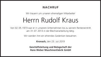 Anzeige von Rudolf Kraus von MGO