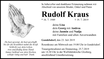 Anzeige von Rudolf Kraus von MGO