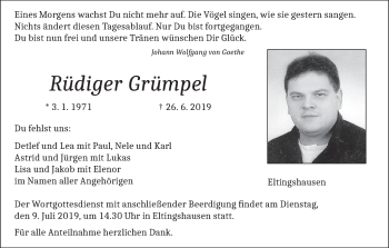 Anzeige von Rüdiger Grümpel von MGO