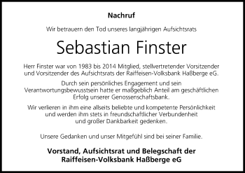 Anzeige von Sebastian Finster von MGO