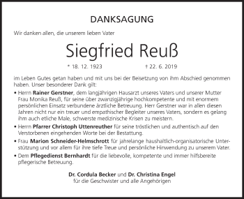 Anzeige von Siegfried Reuß von MGO