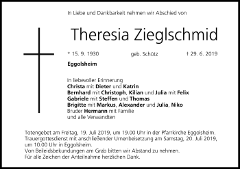 Anzeige von Theresia Zieglschmid von MGO