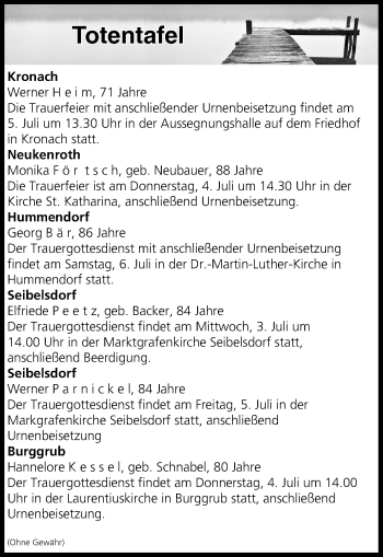 Anzeige von Totentafel vom 03.07.2019 von MGO