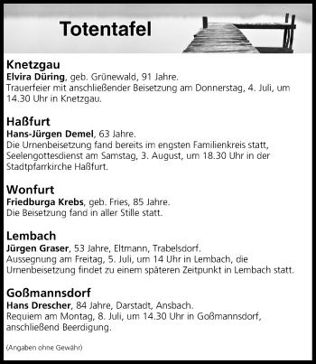 Anzeige von Totentafel vom 04.07.2019 von MGO
