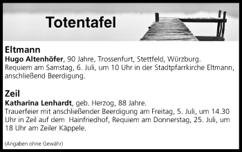 Anzeige von Totentafel vom 05.07.2019 von MGO