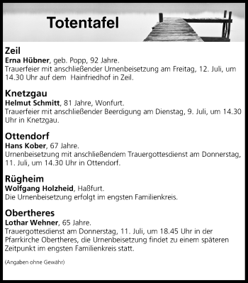 Anzeige von Totentafel vom 09.07.2019 von MGO