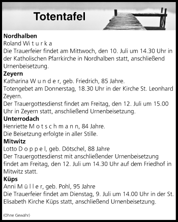 Anzeige von Totentafel vom 09.07.2019 von MGO