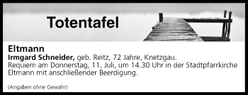 Anzeige von Totentafel vom 10.07.2019 von MGO