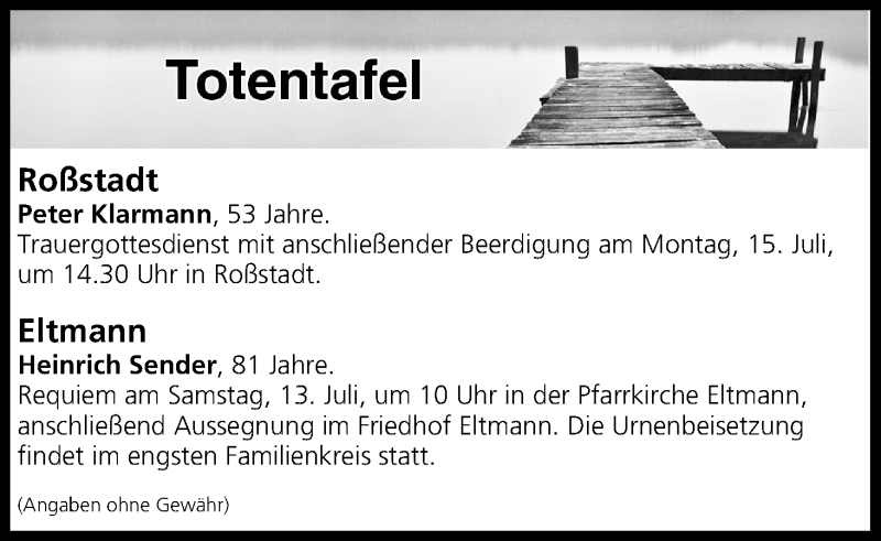  Traueranzeige für Totentafel vom 13.07.2019 vom 13.07.2019 aus MGO