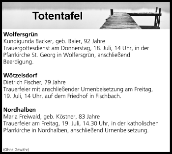 Anzeige von Totentafel vom 18.07.2019 von MGO