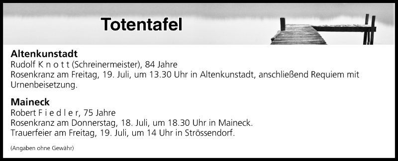 Traueranzeige für Totentafel vom 18.07.2019 vom 18.07.2019 aus MGO