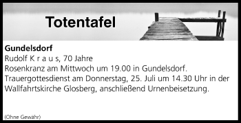 Anzeige von Totentafel vom 24.07.2019 von MGO