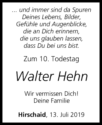 Anzeige von Walter Hehn von MGO