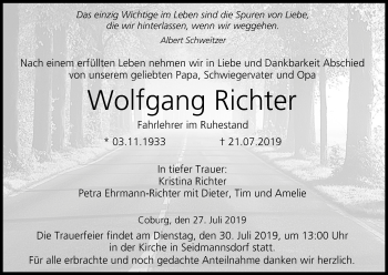 Anzeige von Wolfgang Richter von MGO