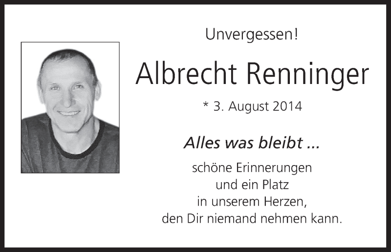  Traueranzeige für Albrecht Renninger vom 03.08.2019 aus MGO