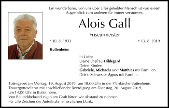 Anzeige von Alois Gall von MGO