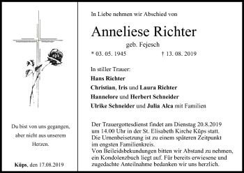Anzeige von Anneliese Richter von MGO