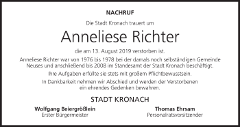 Anzeige von Anneliese Richter von MGO