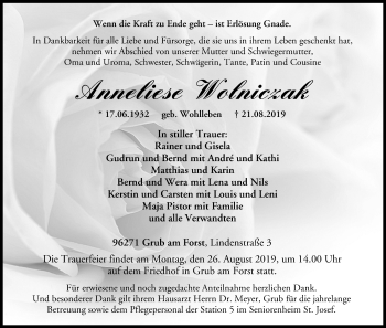 Anzeige von Anneliese Wolniczak von MGO