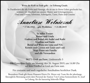 Anzeige von Anneliese Wolniczak von MGO