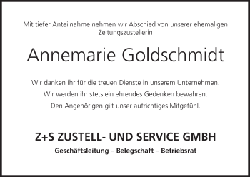 Anzeige von Annemarie Goldschmidt von MGO