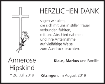 Anzeige von Annerose Hipskind von MGO