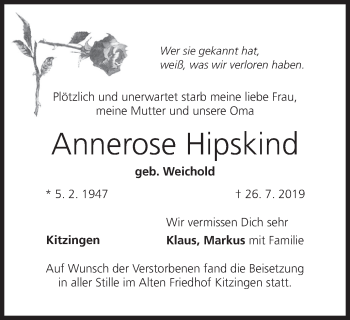 Anzeige von Annerose Hipskind von MGO