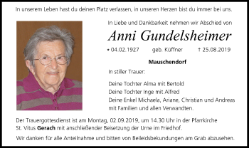 Anzeige von Anni Gundelsheimer von MGO