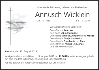 Anzeige von Annusch Wicklein von MGO