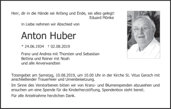 Anzeige von Anton Huber von MGO