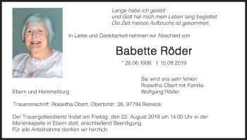 Anzeige von Babette Röder von MGO