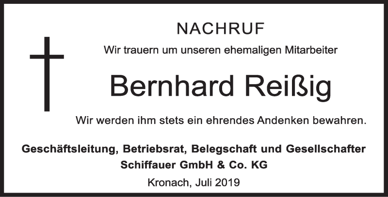  Traueranzeige für Bernhard Reißig vom 02.08.2019 aus MGO