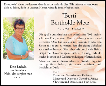 Anzeige von Bertholde Metz von MGO