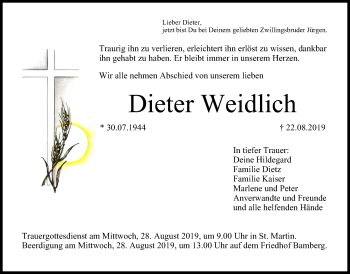 Anzeige von Dieter Weidlich von MGO