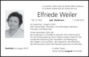 Anzeige von Elfriede Weiler von MGO
