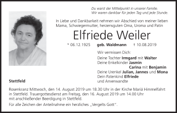 Anzeige von Elfriede Weiler von MGO