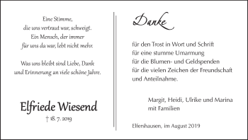 Anzeige von Elfriede Wiesend von MGO