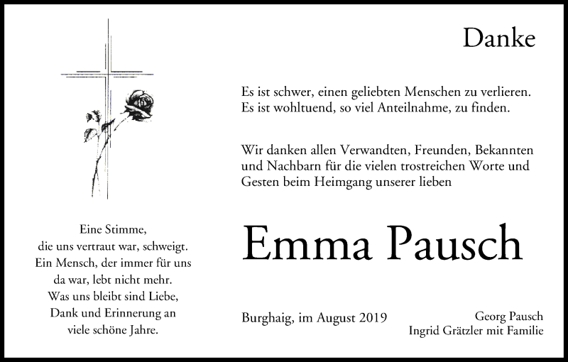  Traueranzeige für Emma Pausch vom 03.08.2019 aus MGO