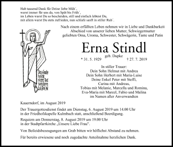 Anzeige von Erna Stindl von MGO