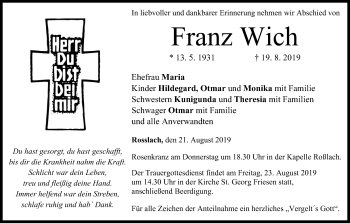 Anzeige von Franz Wich von MGO