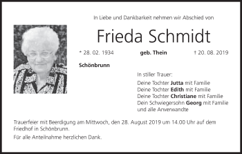 Anzeige von Frieda Schmidt von MGO