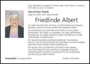 Anzeige von Friedlinde Albert von MGO