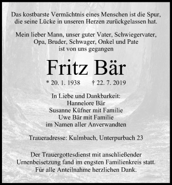 Anzeige von Fritz Bär von MGO
