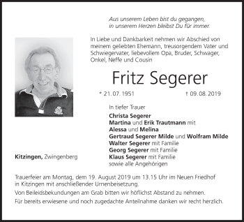 Anzeige von Fritz Segerer von MGO