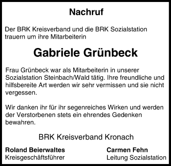Anzeige von Gabriele Grünbeck von MGO